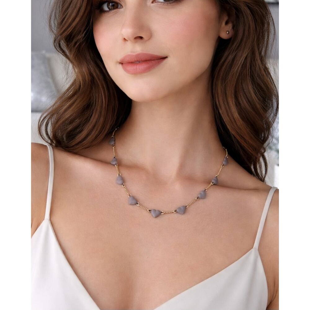 Pomina Gold Clay Gray Purple Heart Necklace New